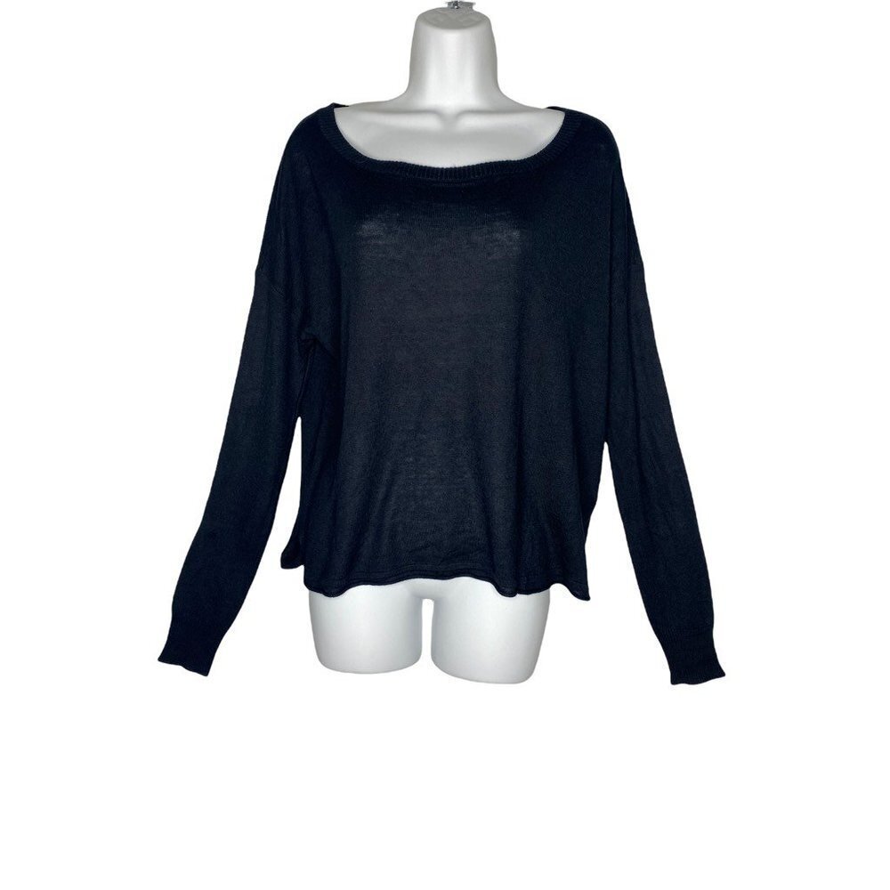 Line Womens Pullover Sweater Black Long Sleeve‎ Scoop Neck Ribbed Trim S New